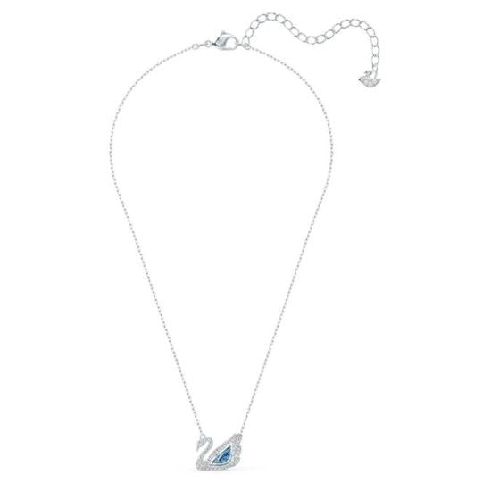 Swan Pendant Necklace With Blue Crystal Centerpiece