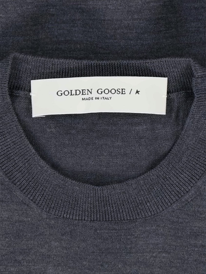 Subtle Grey Wool Sweater with Embroidered Patch and Star Accents
