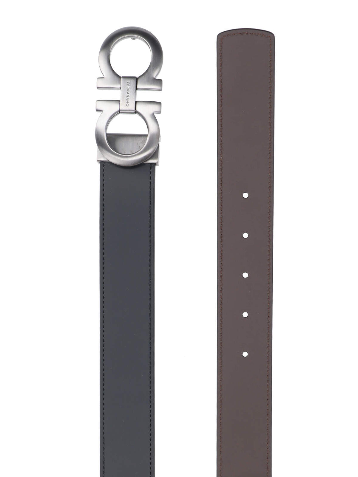 Reversible Leather Belt with Distinctive Silver Buckle