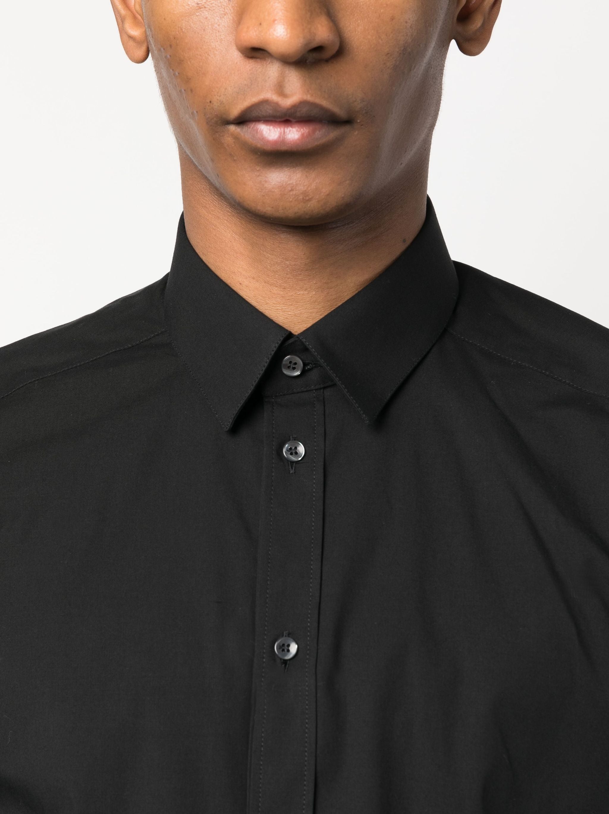 Slim-Fit Black Poplin Italian Collar Shirt