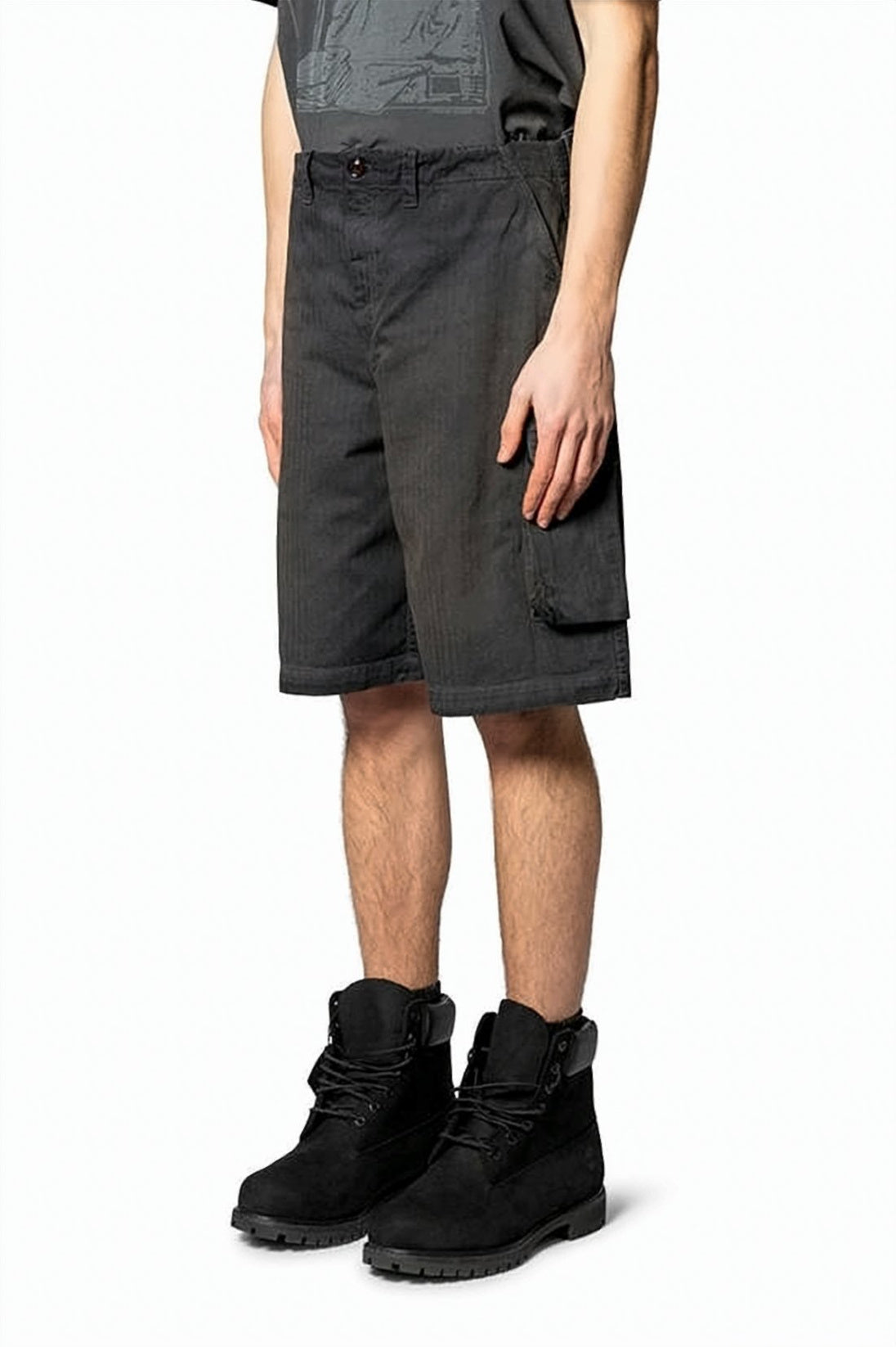 Mid-Length Cargo Shorts with Herringbone Texture