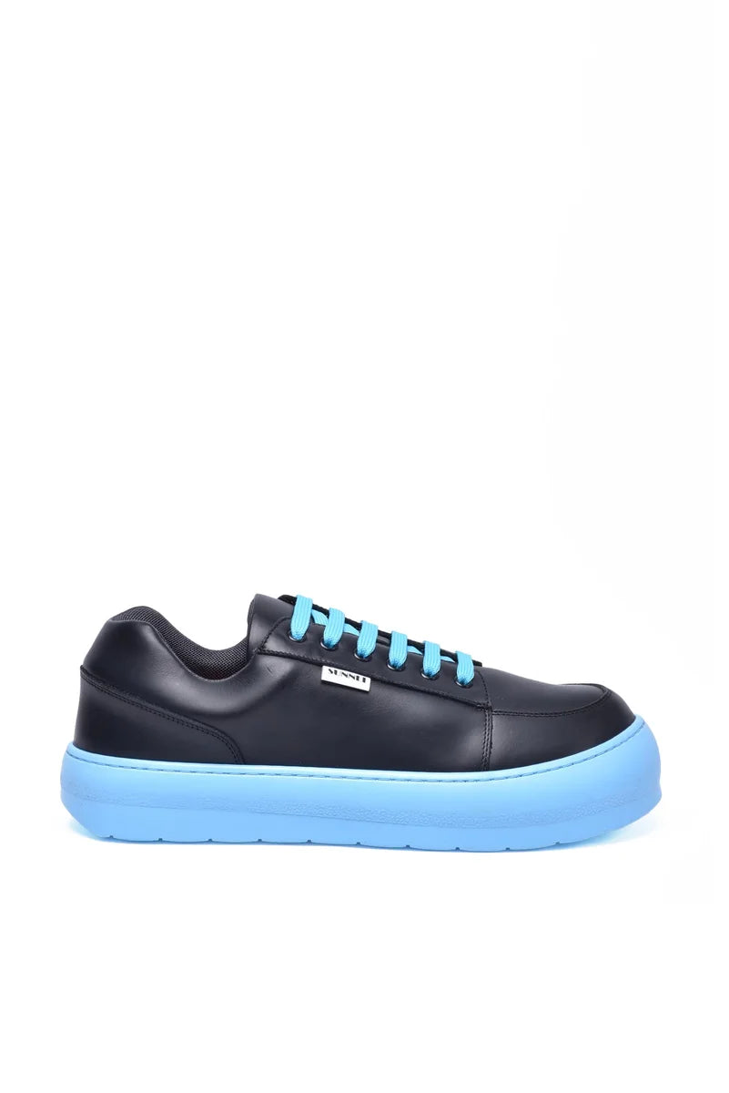 Leather Sneakers - Black/Light Blue