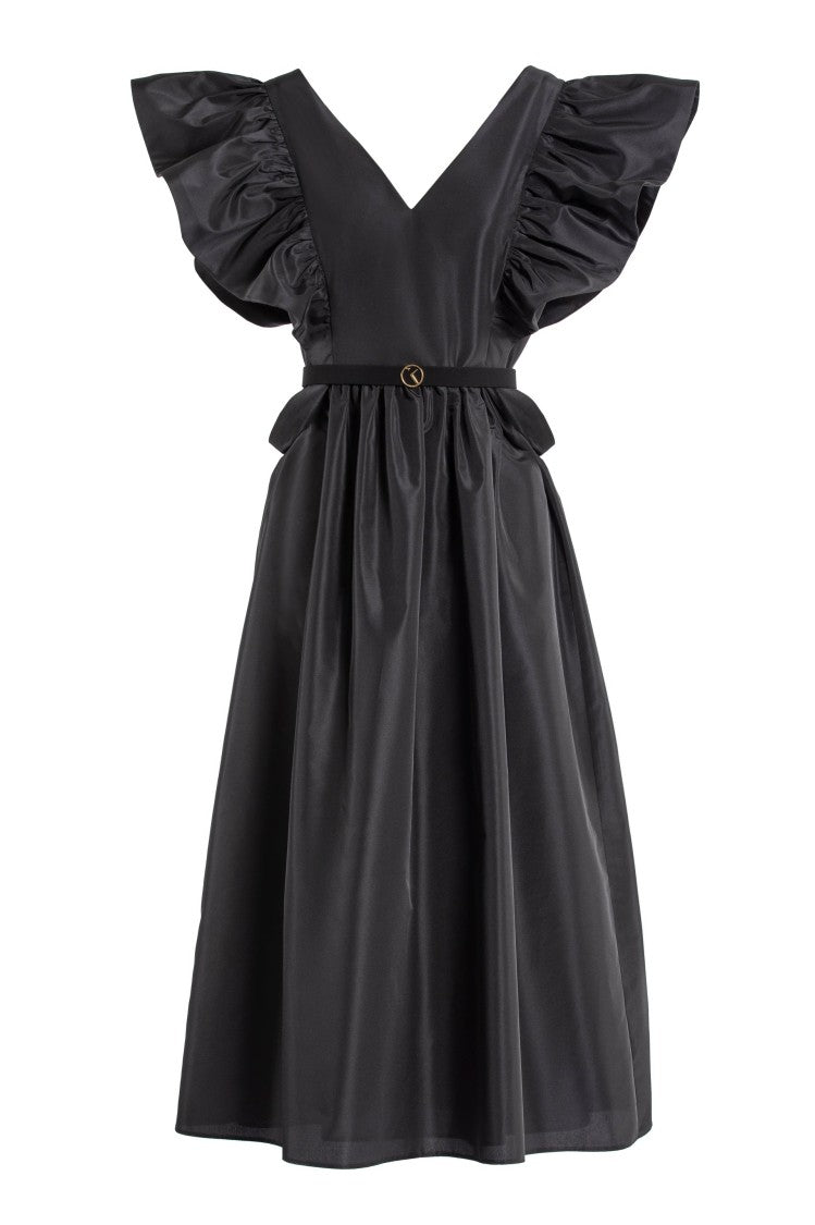 Taffeta Dress With Gathered Sleeves