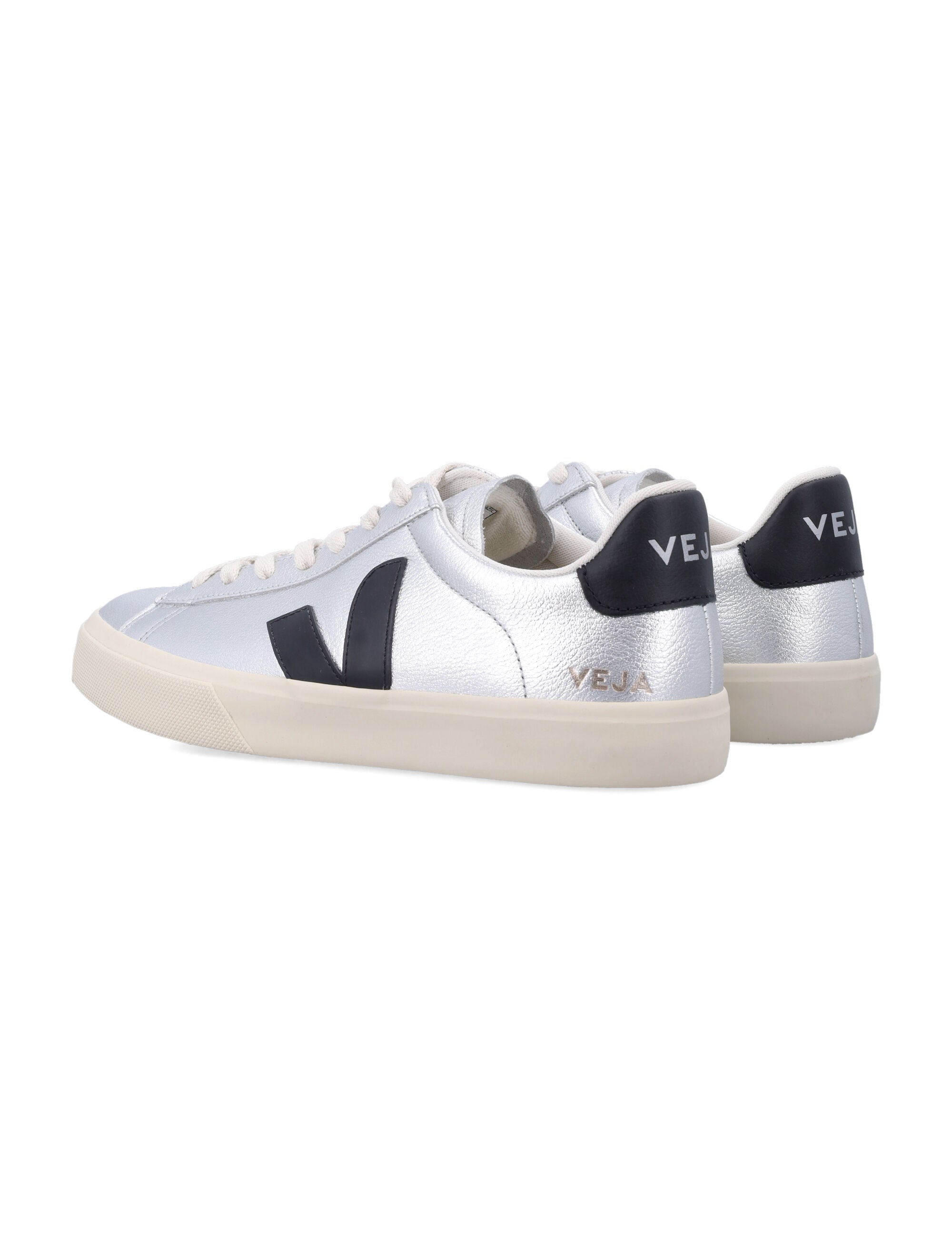 Campo Silver And Black Leather Sneakers