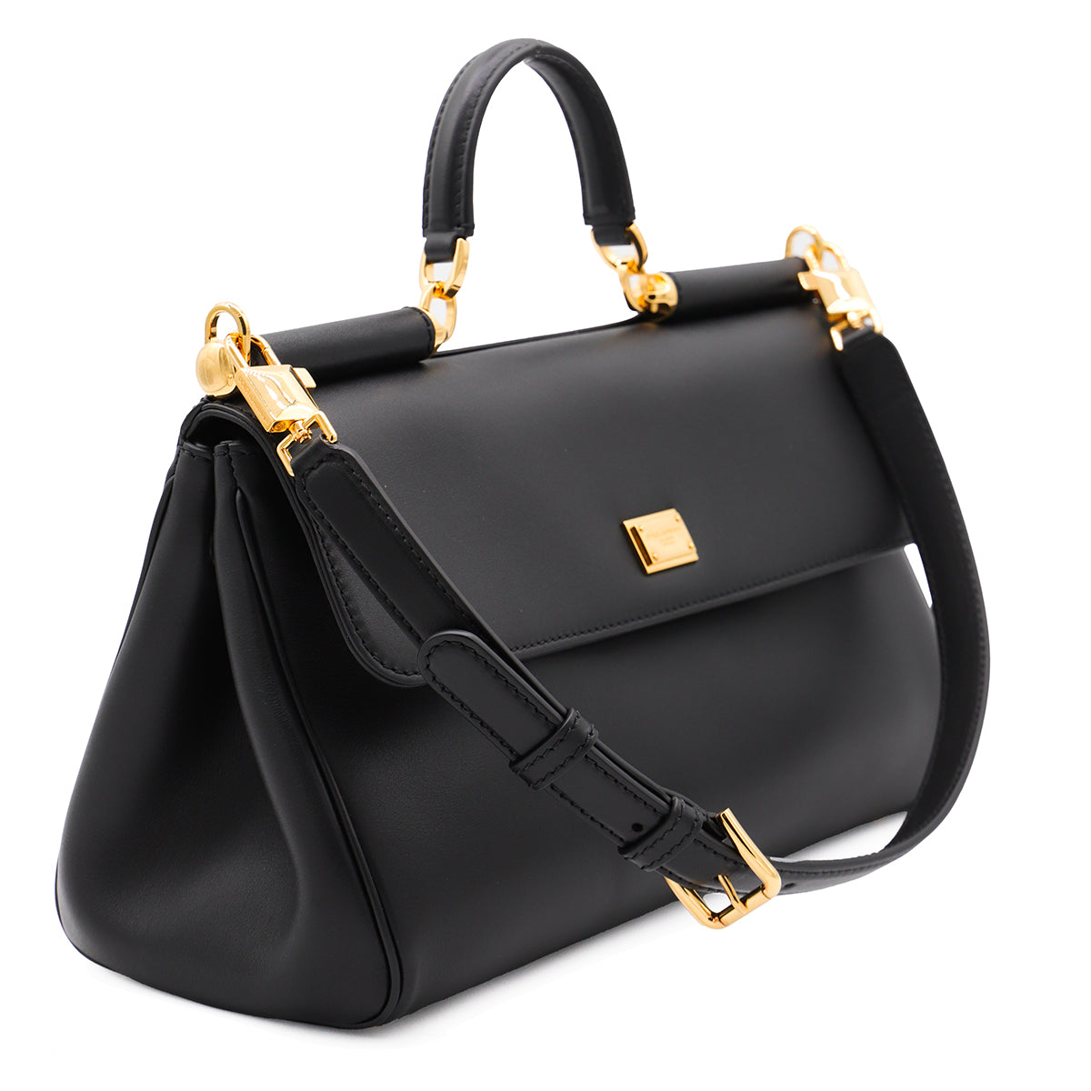 Black Leather My Sicily East West Top Handle Bag
