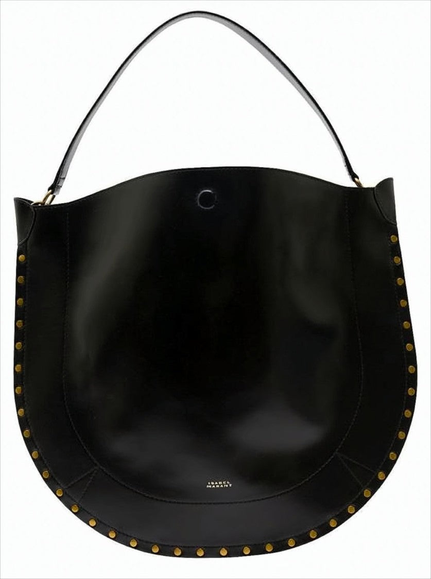 Crescent-Shaped Shoulder Bag with Gold-Tone Studs
