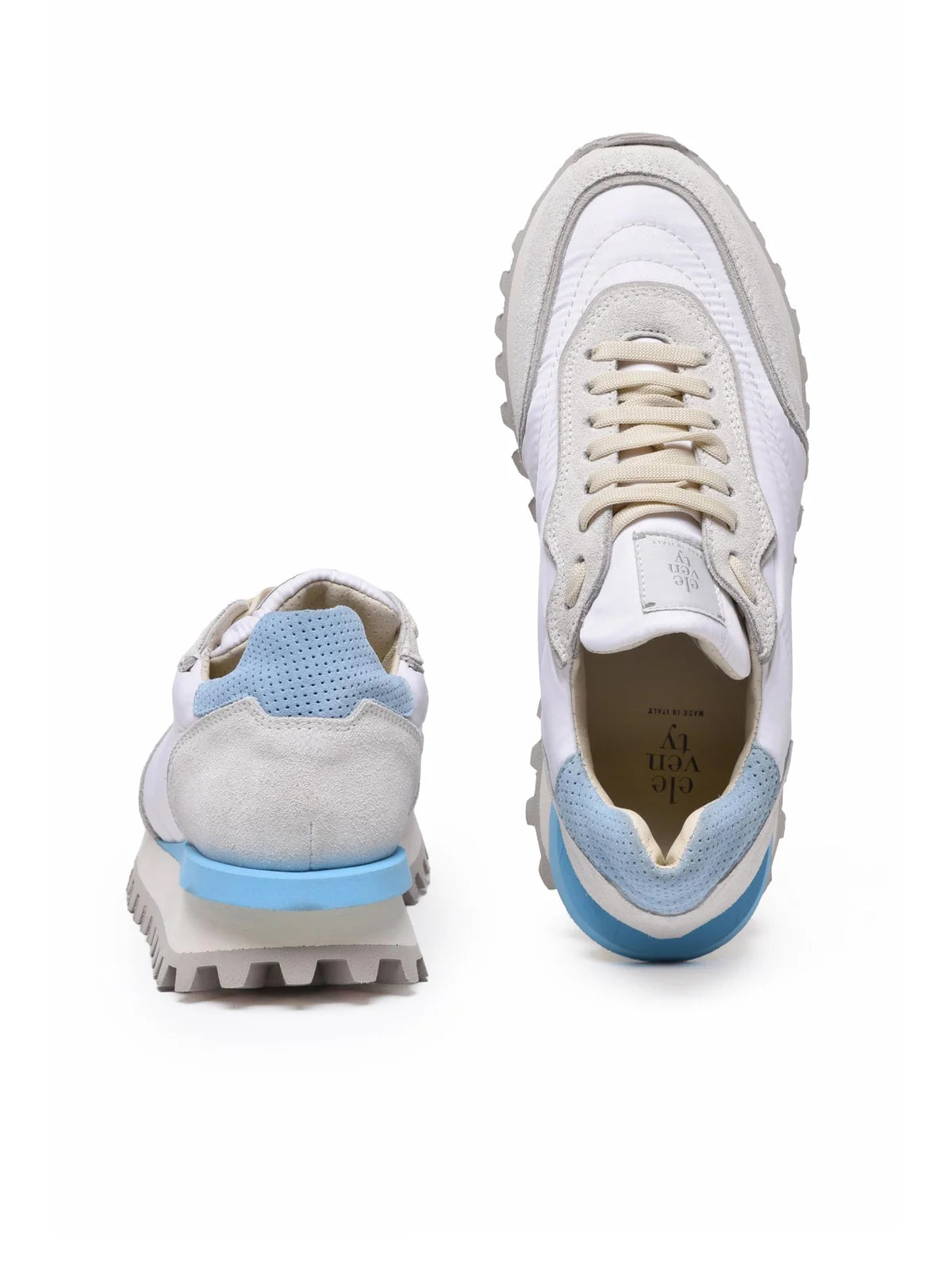 White Sky Blue Leather Women Sneakers