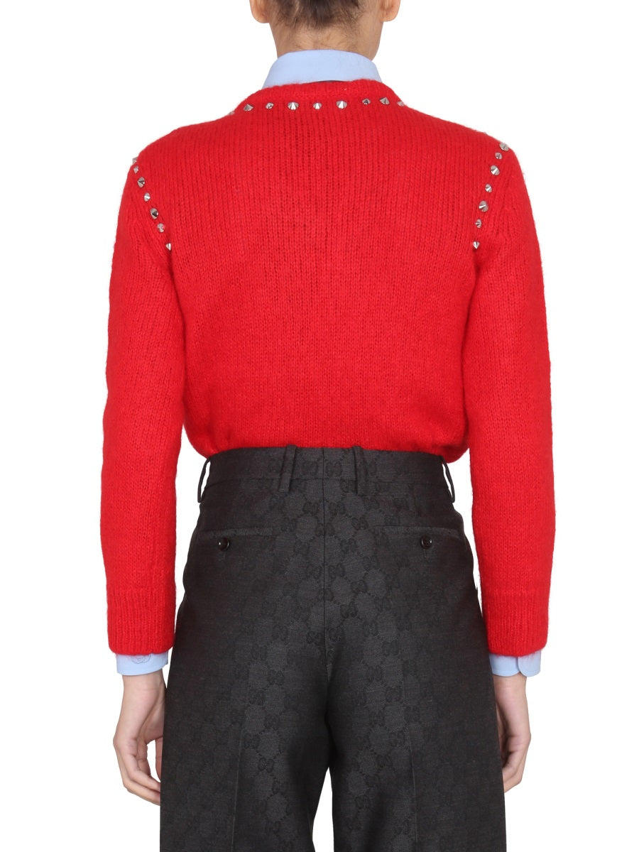 V-Neck Mohair Sweater with Studded Accents