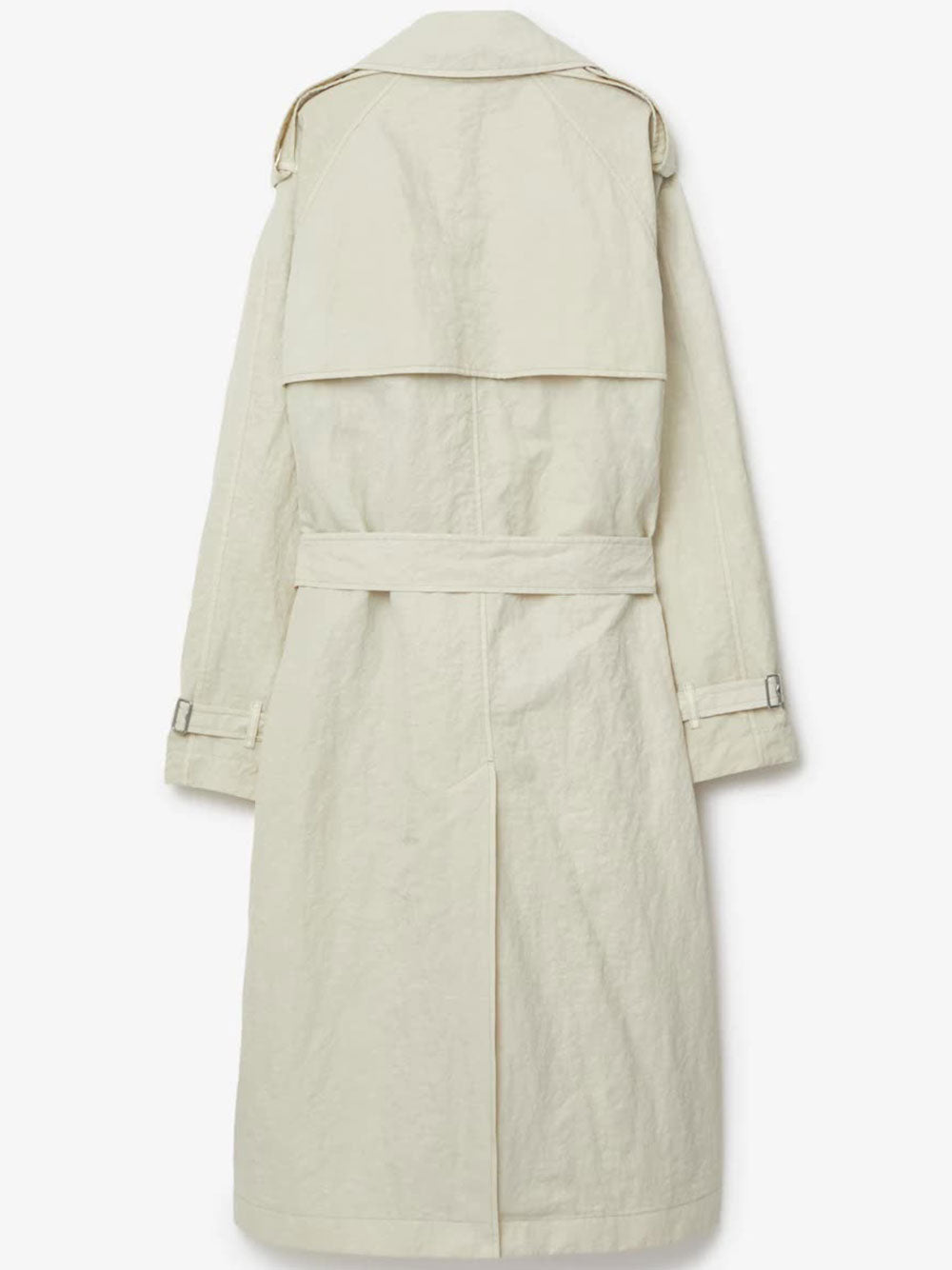 Long Ruched Nylon B-Buckle Trench Coat