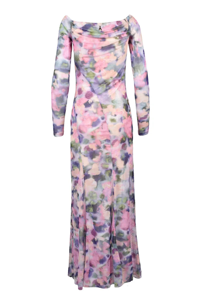 Long Tulle Dress Fitted - Multicolor