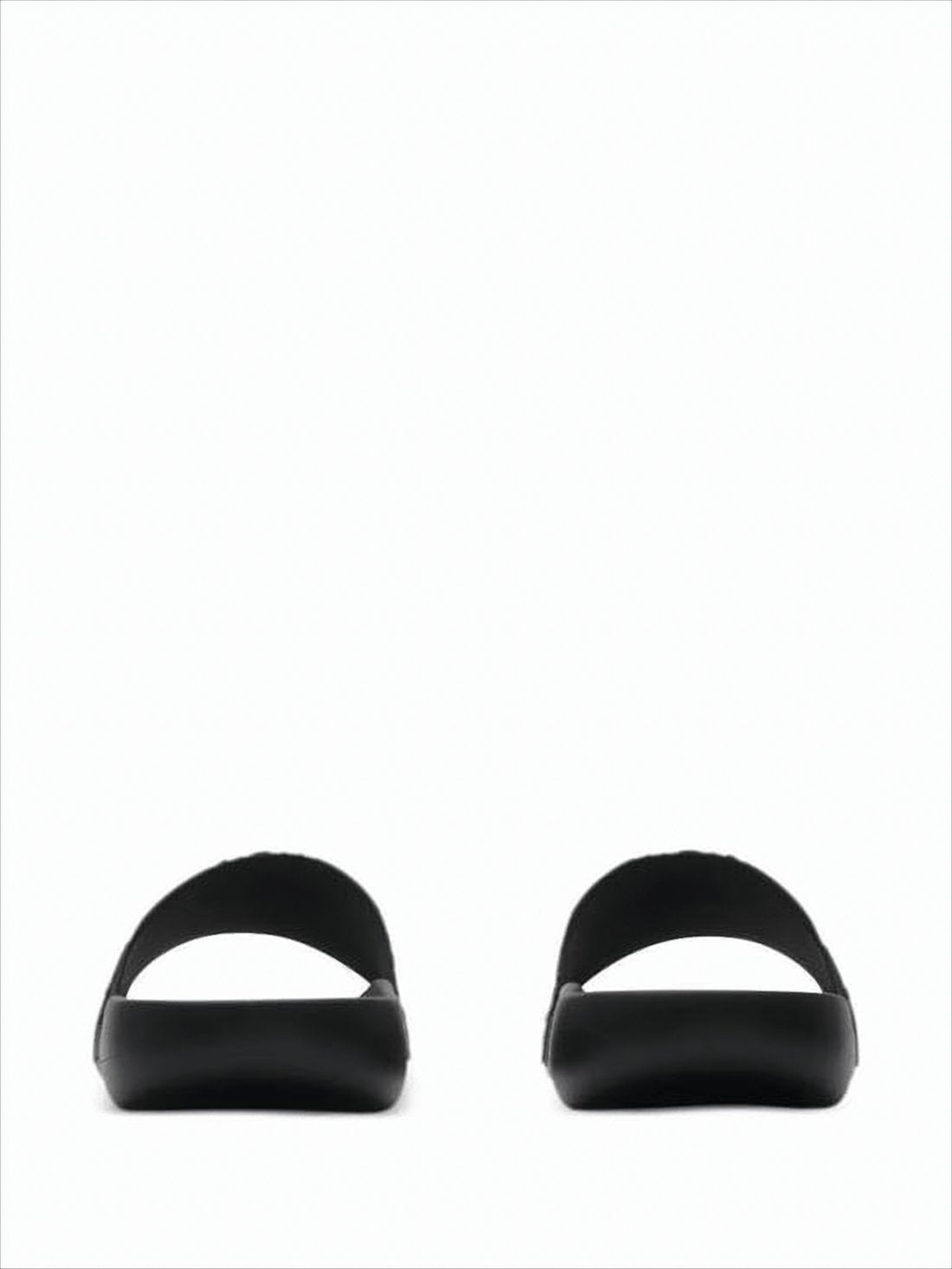 Textured Black Slide Sandals with Blue Emblem