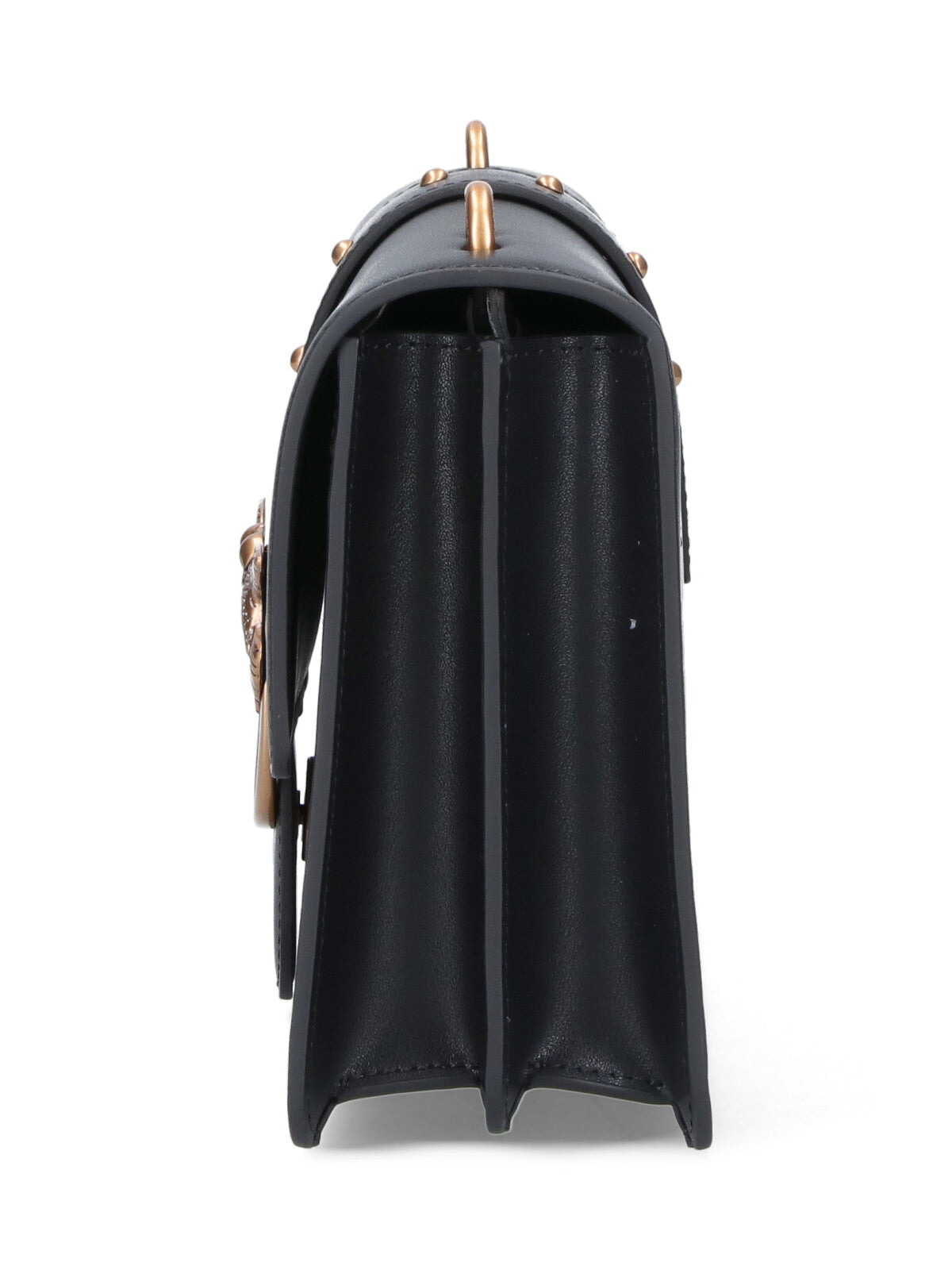 Medium Black Leather Shoulder Bag With Gold-Tone Logo