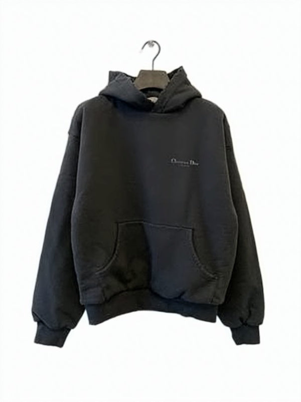 Relaxed Fit Black Hoodie with Logo and Kangaroo Pocket