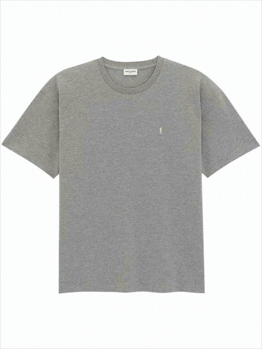 Short-Sleeved Grey T-Shirt with Embroidered Logo
