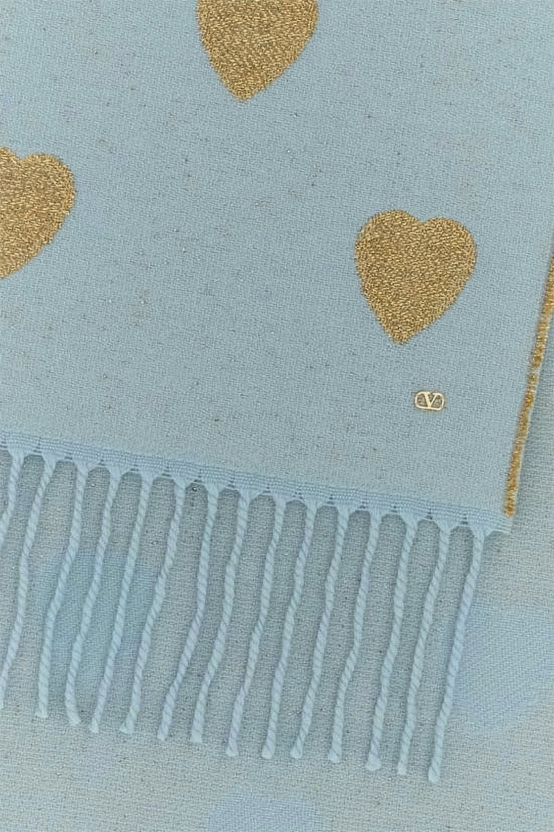 Light Blue Scarf With Gold Heart Motifs