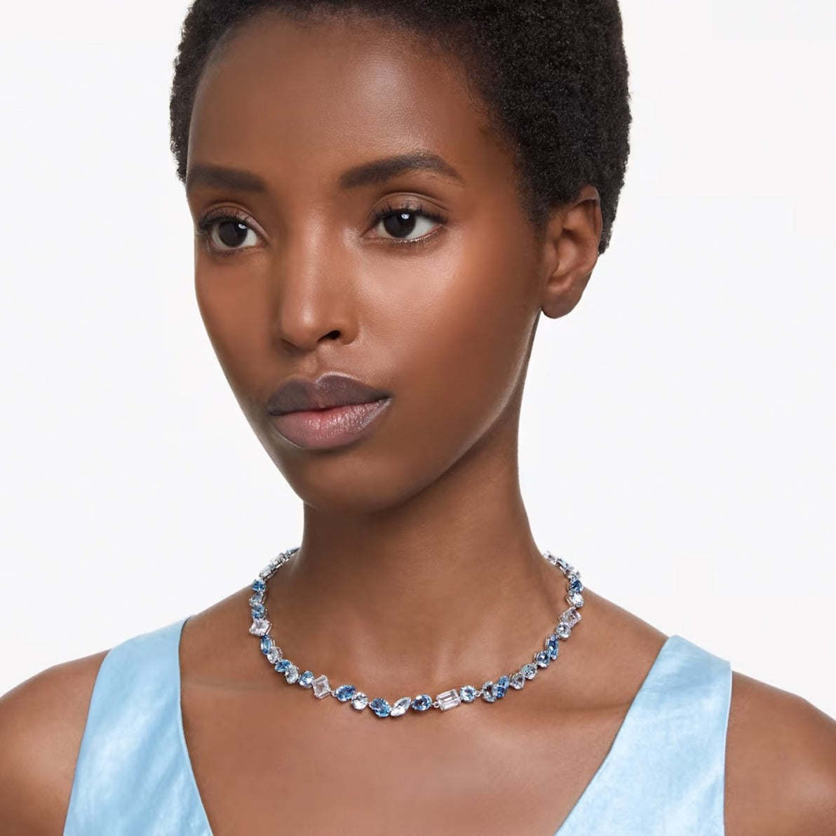 Rhodium-Plated Necklace With Icy Blue