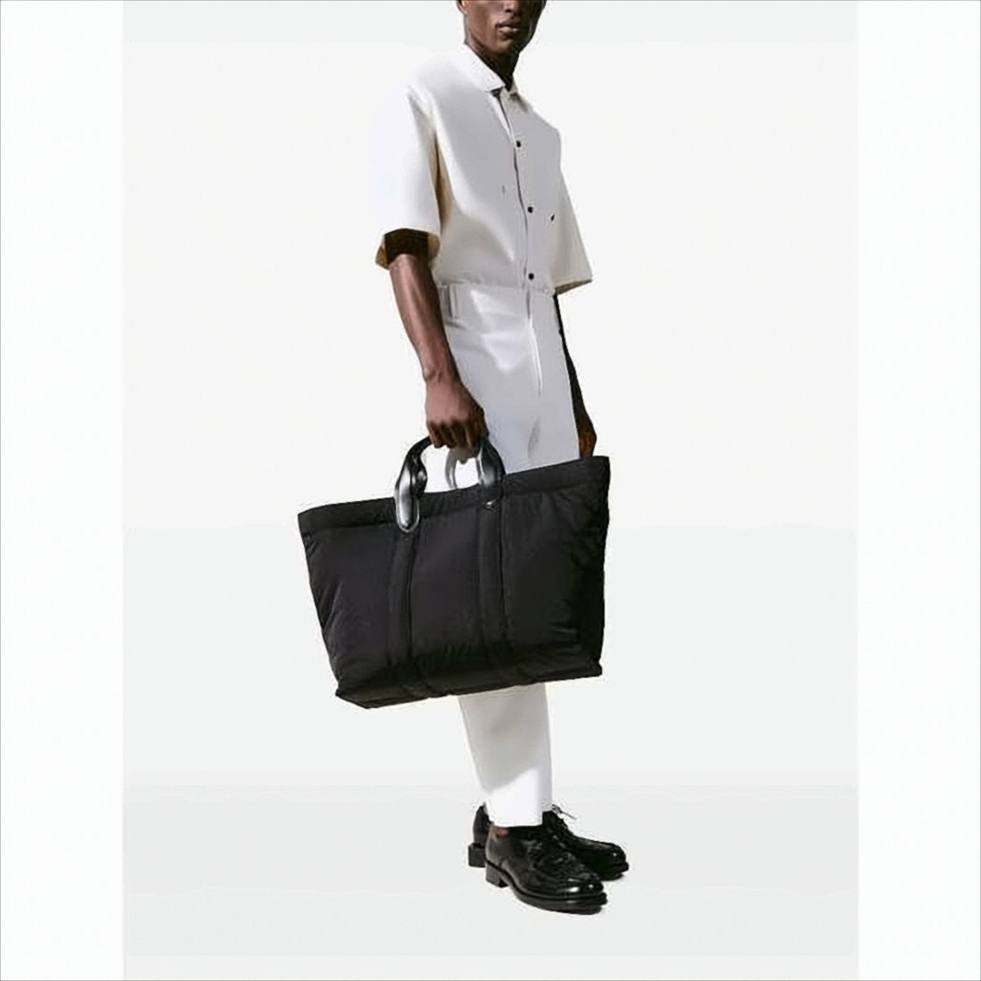 Nylon Tote Bag With Leather Accents And Adjustable Strap
