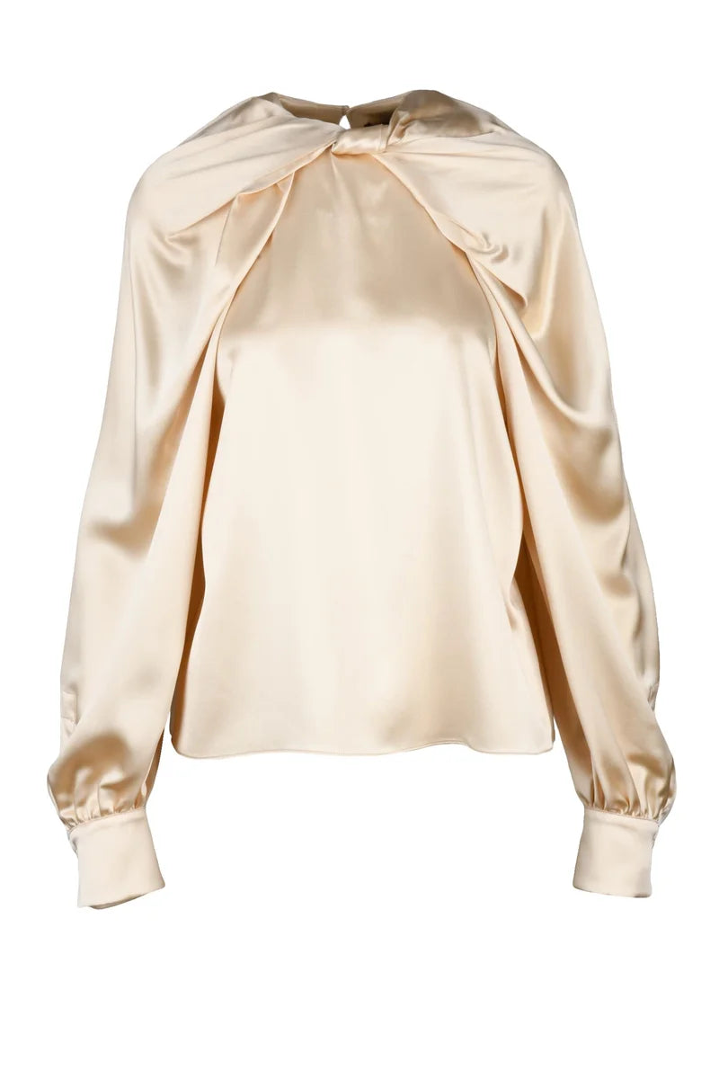 Silk Puff Sleeve Blouse - Beige