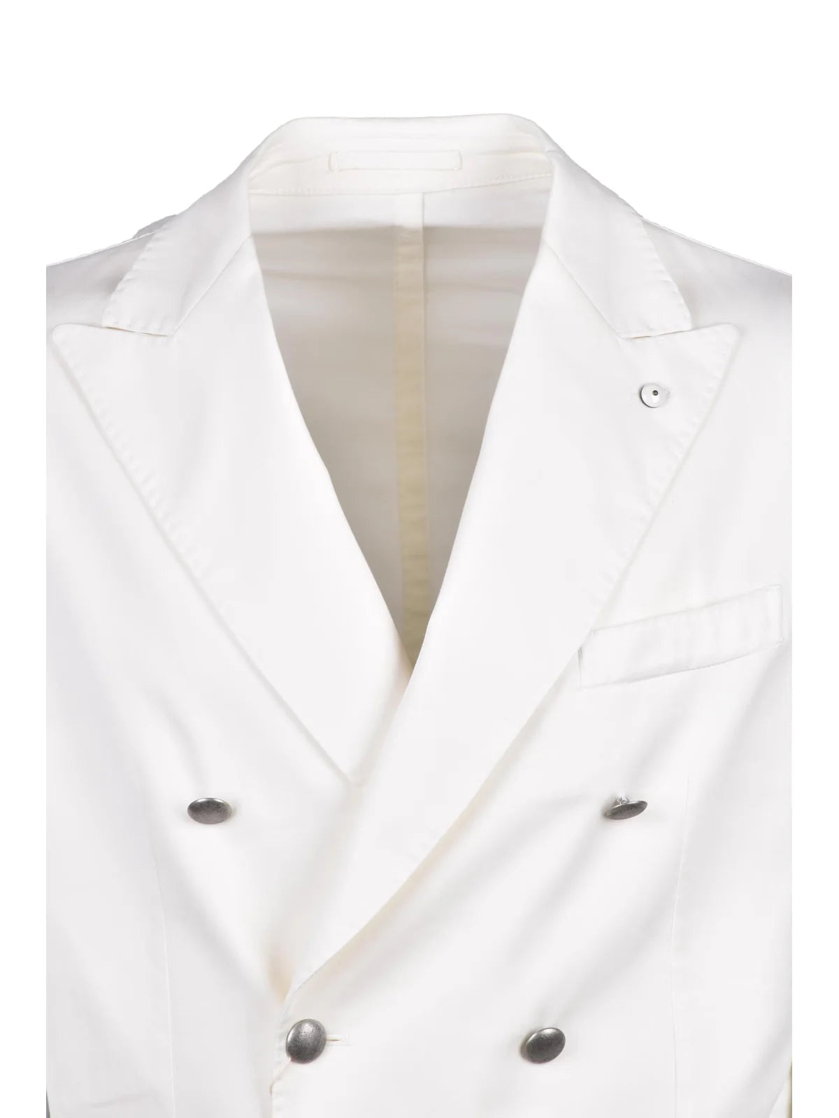 White Cotton Silk Elastane Double-Breasted Jacket