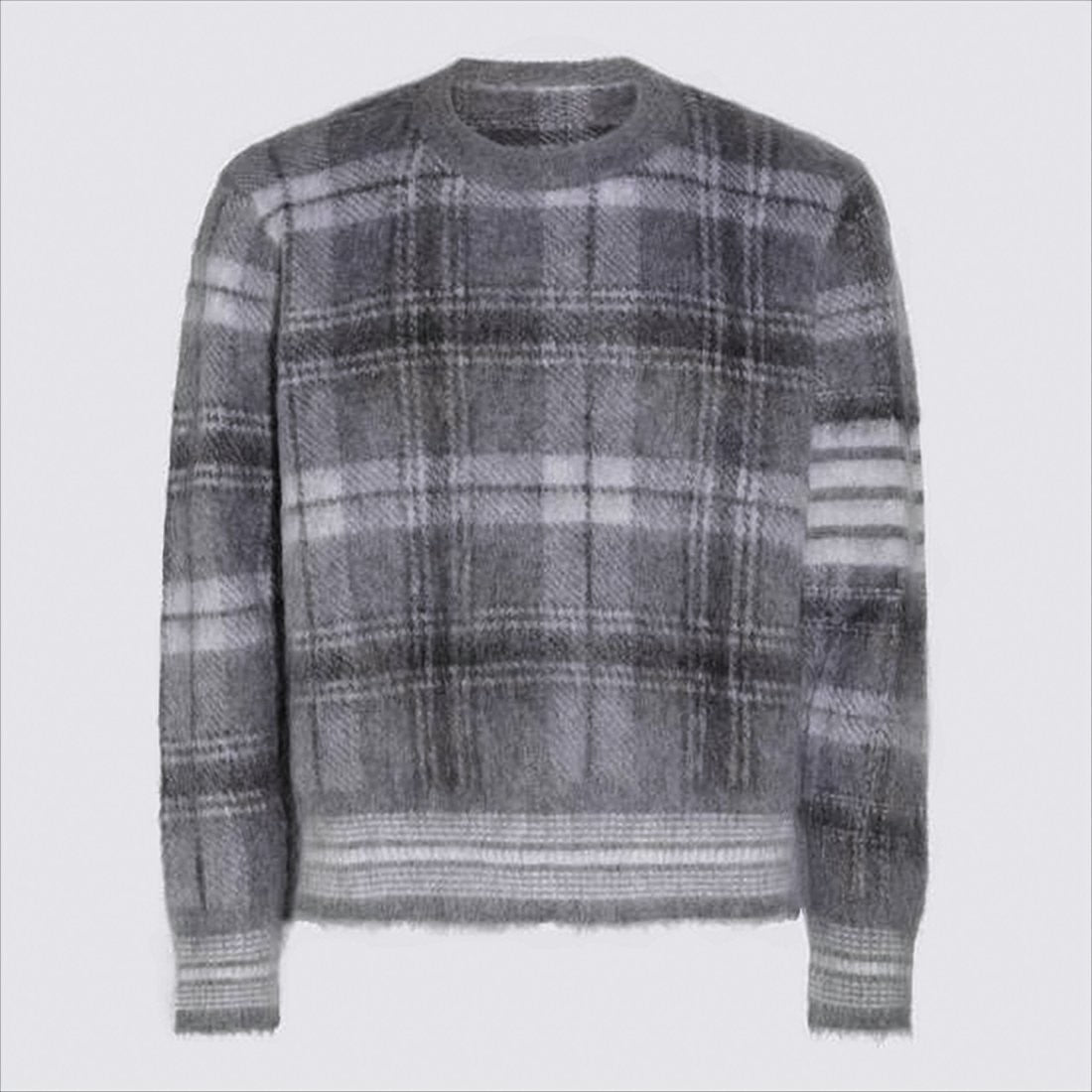 Plaid Knit Sweater with Fuzzy Texture and Cropped Hem