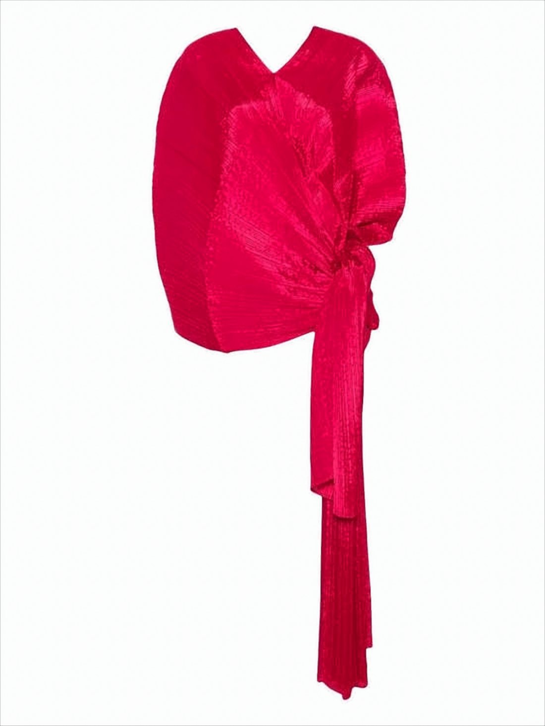 Asymmetrical Red Pleated Cape with Dynamic Silhouette