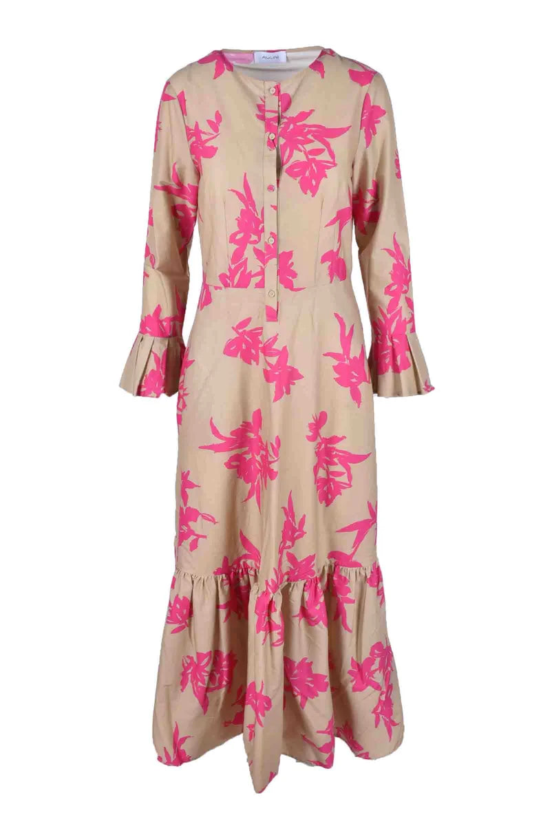 Women's Dress - Beige/Fuchsia