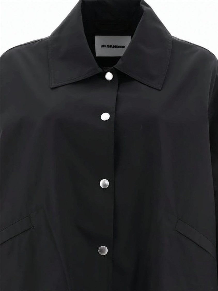 Boxy Black Cotton Jacket with Bold Logo Detailing