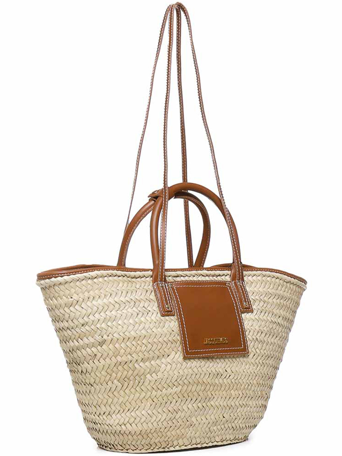 Woven Straw Tote Bag With Leather Trim And Handles