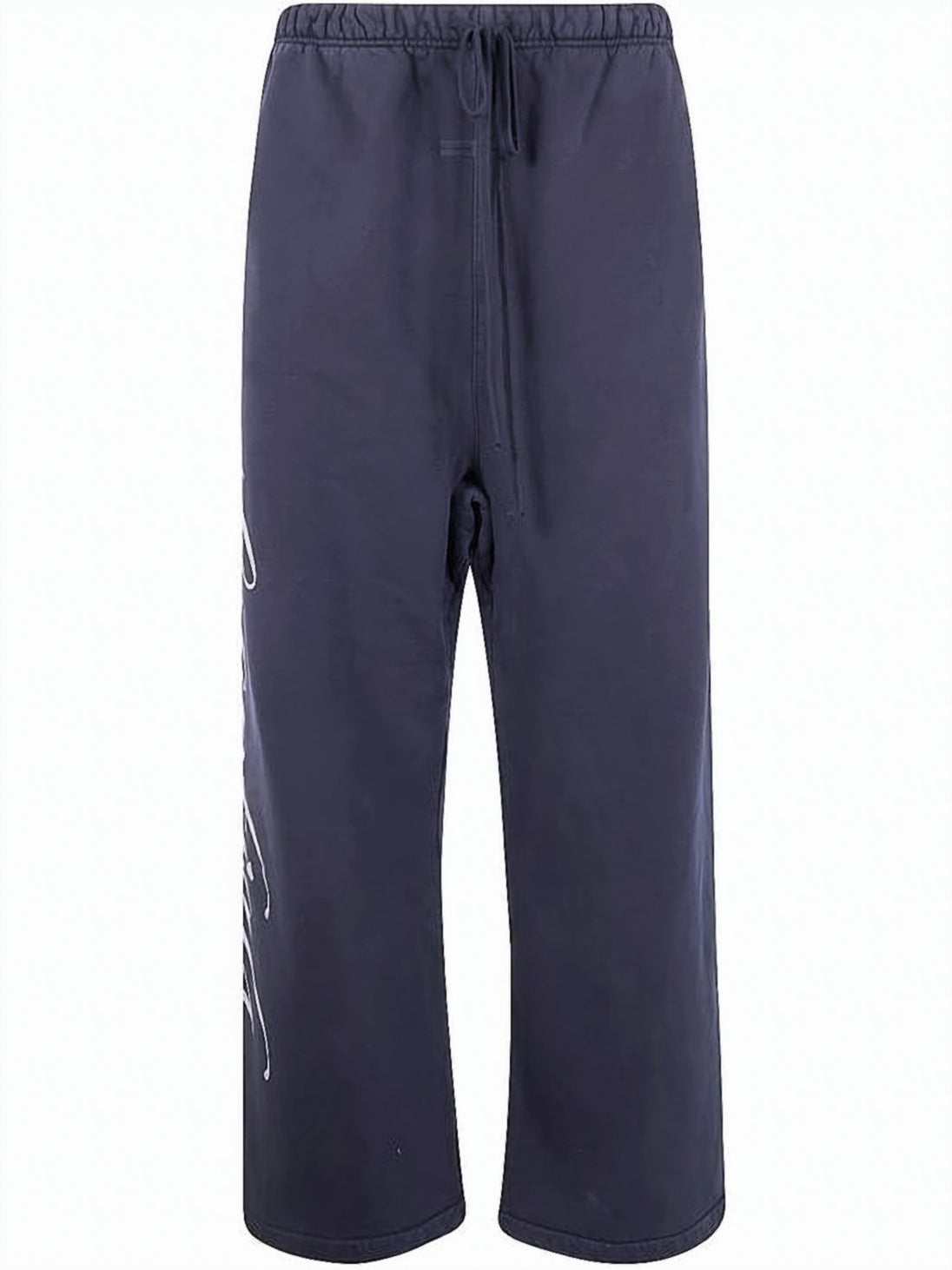 Cropped Blue Cotton Pants with Bold Graphic Print