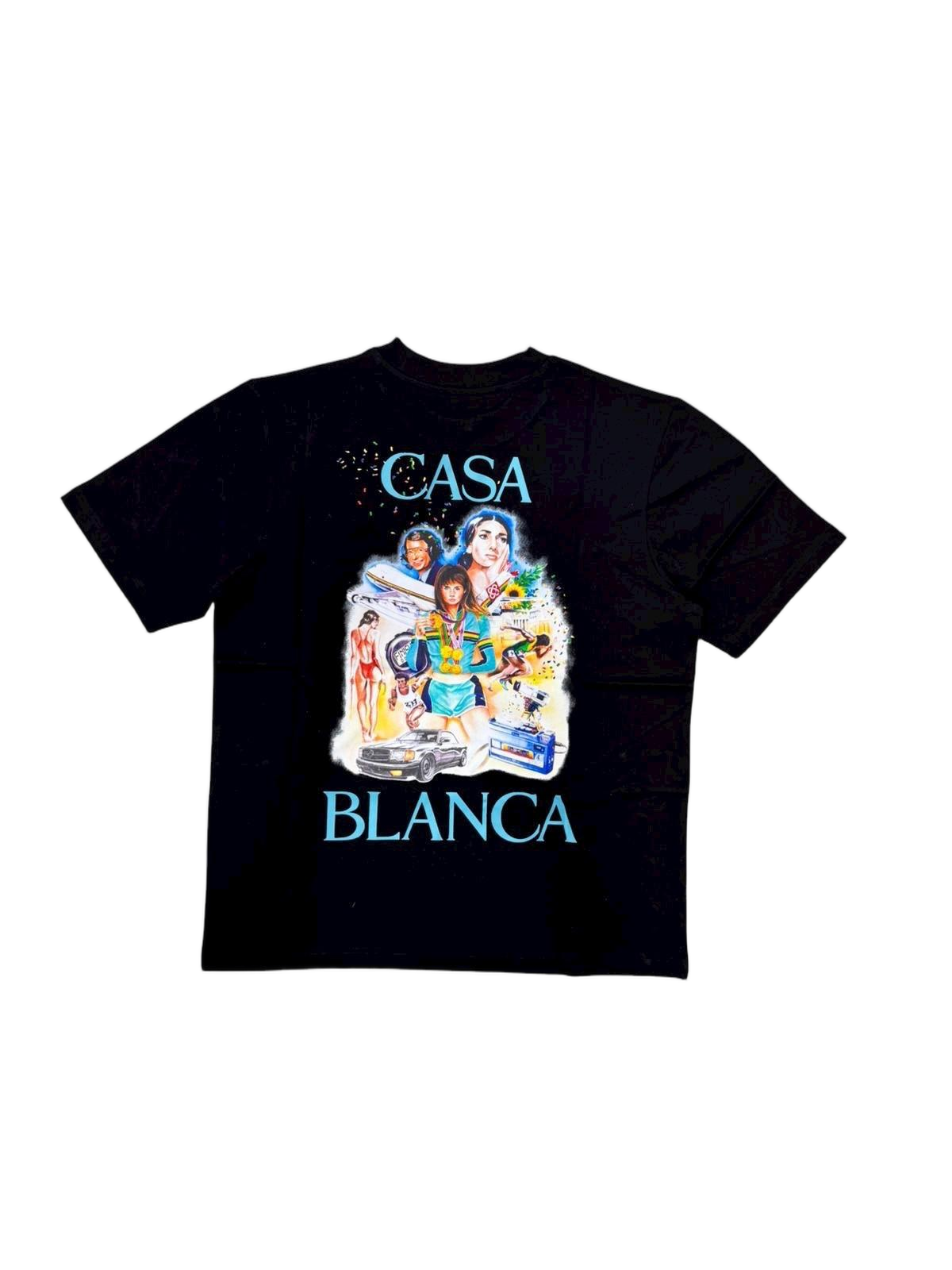 Czarny T-shirt z krótkim rękawem i artystyczną grafiką