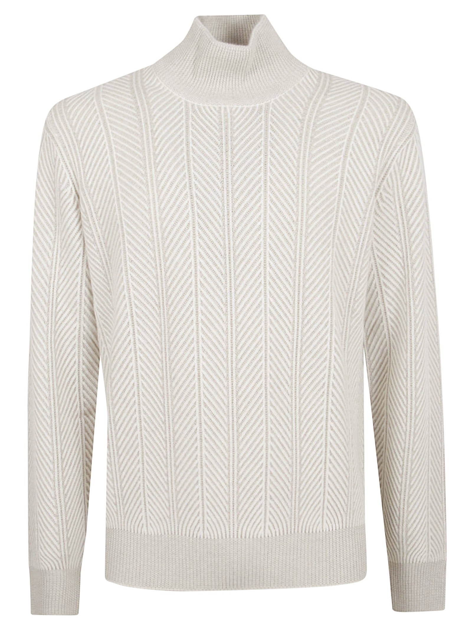 Turtleneck Sweater In Fine Herringbone Weave