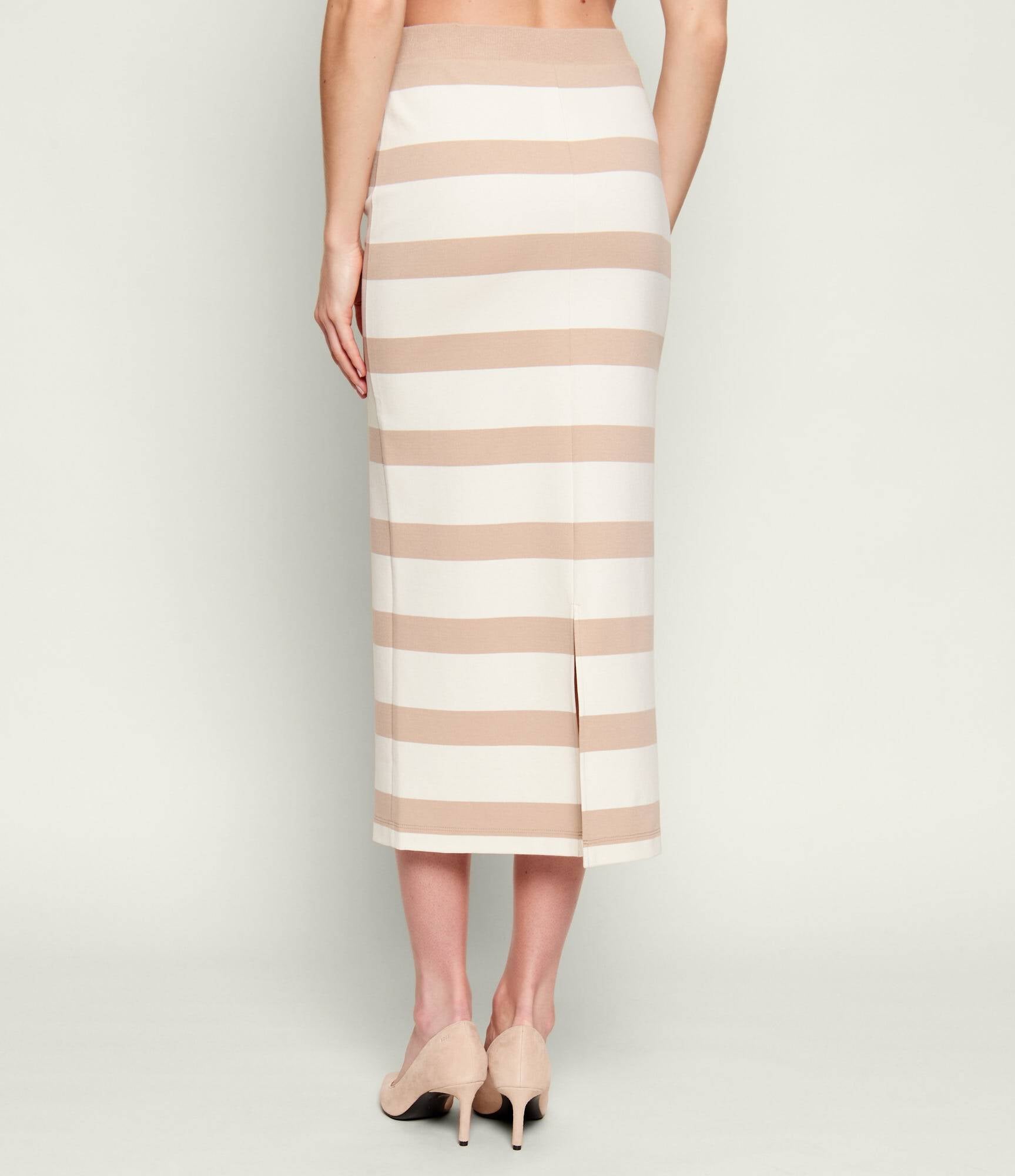 Midi-Length Striped Skirt with High Waist