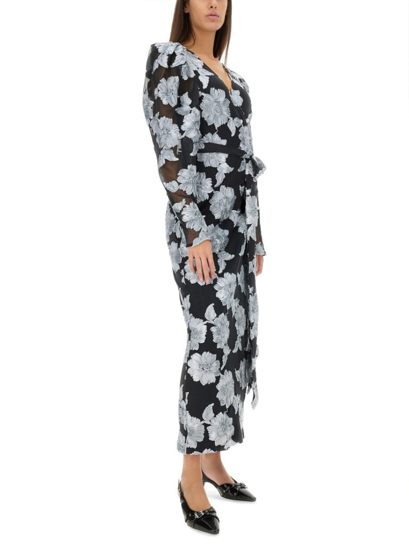 Long Floral Dress With Deep V-Neckline