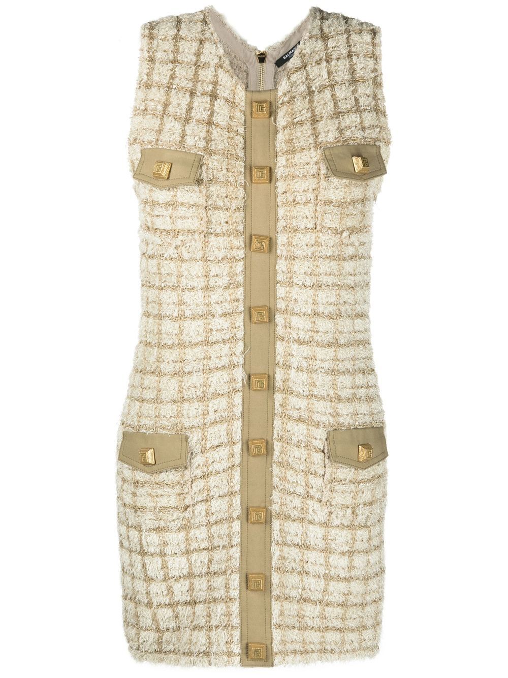 Checkered Tweed Short Sleeveless Mini Dress
