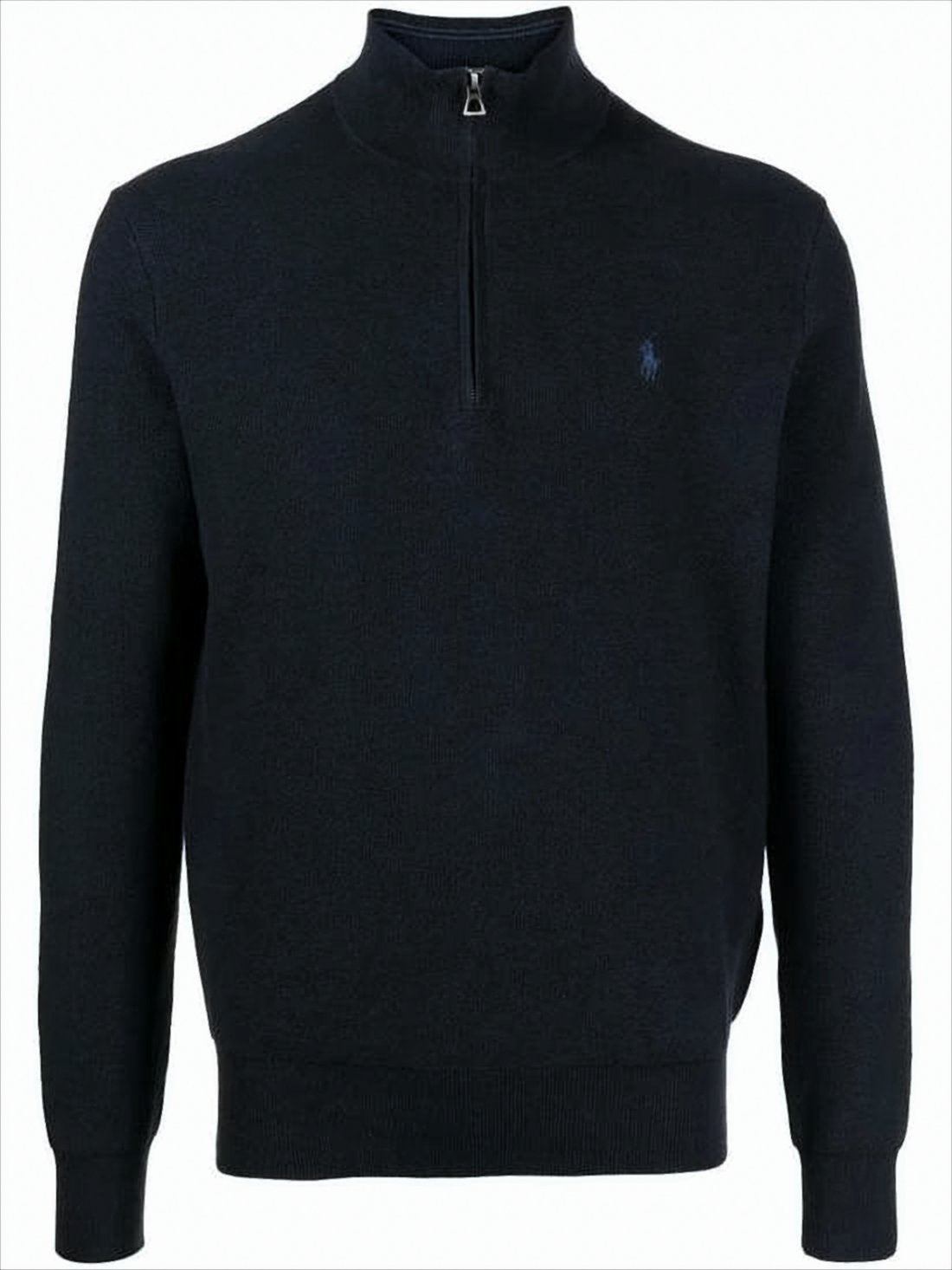 Half-Zip Turtleneck Sweater with Ribbed Hem