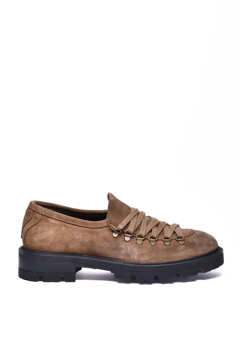 Suede Leather Lace-up Shoes - Brown
