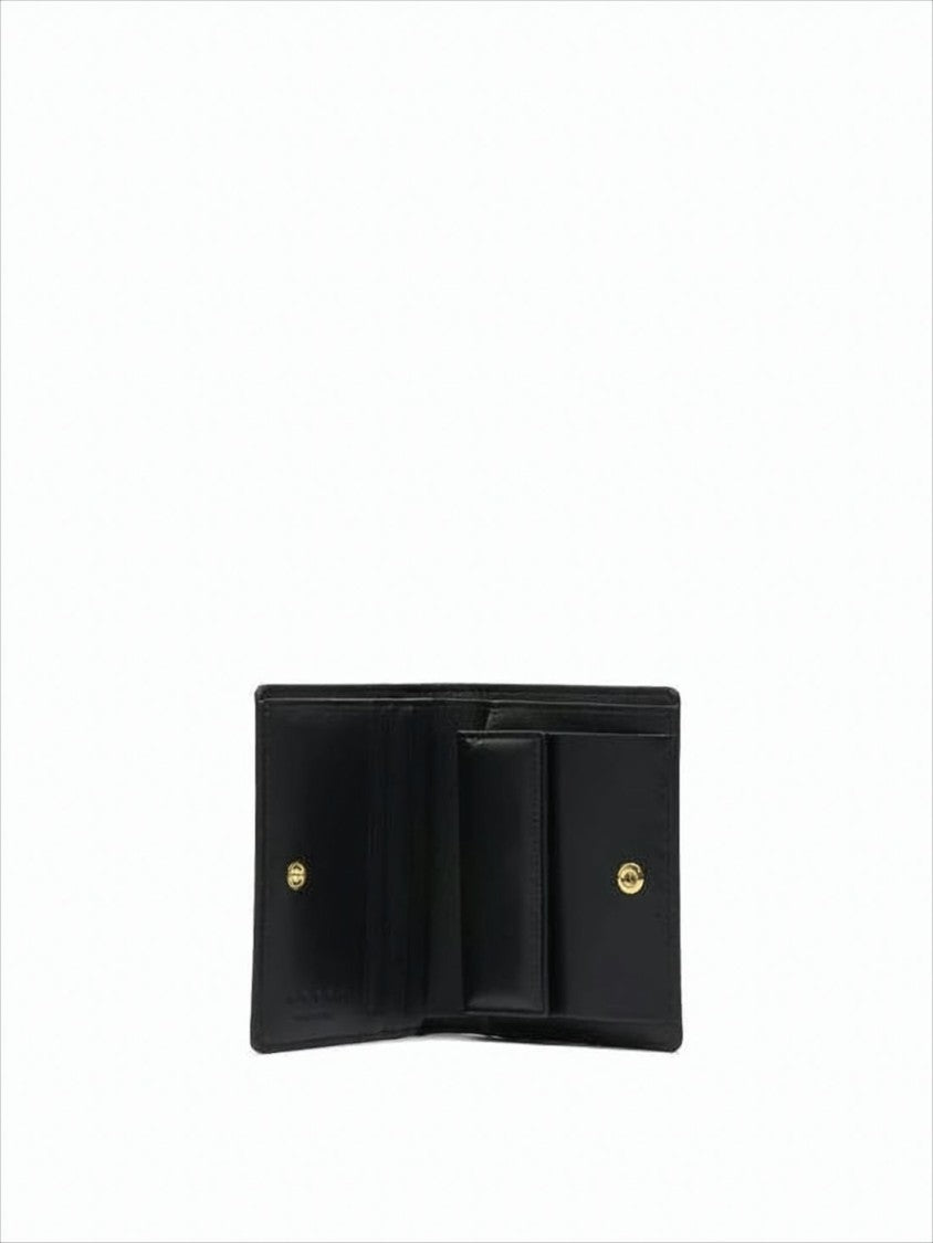 Rectangular Leather Wallet with Gold-tone Plaque