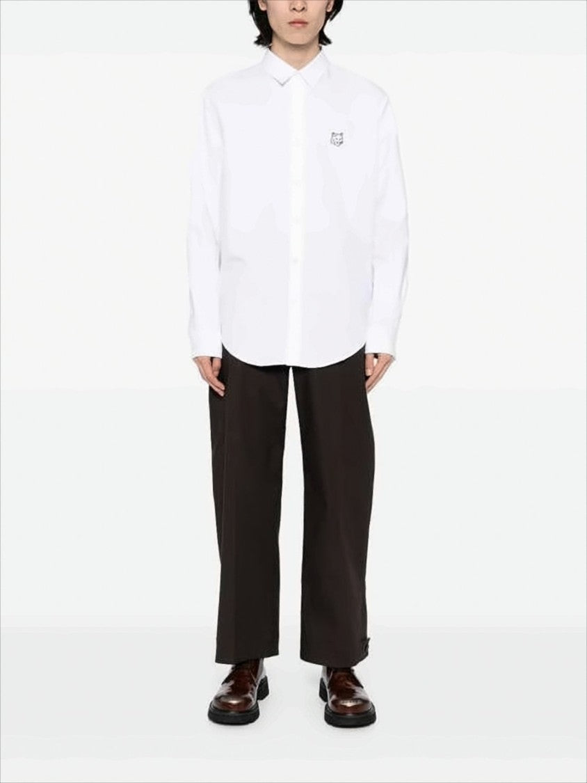 Classic Long-Sleeve Cotton Shirt With Embroidered Fox Logo