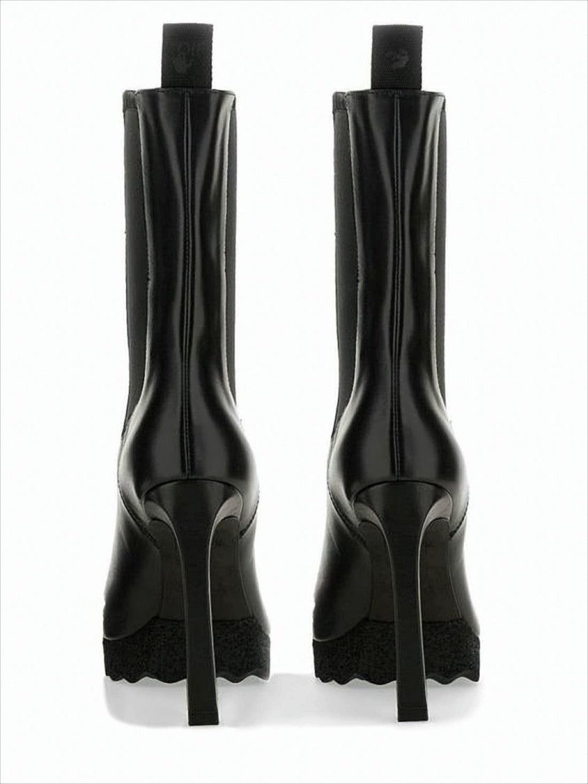 Smooth Leather Ankle Boots with High Block Heel