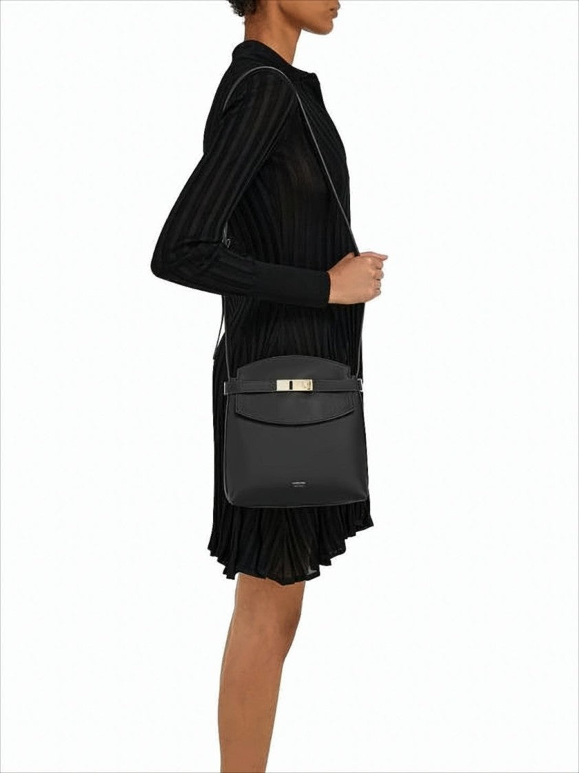 Structured Black Calf Leather Crossbody Bag