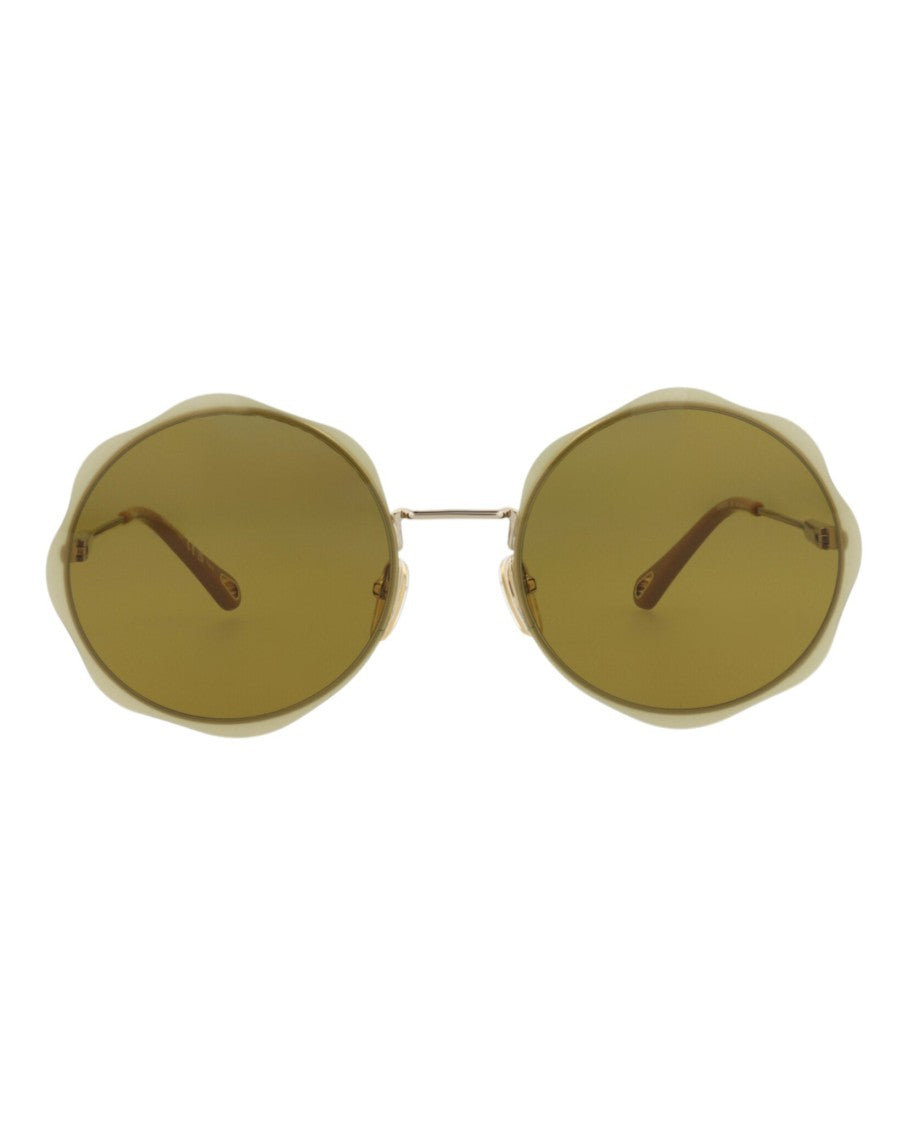 Round-Frame Metal Sunglasses With Wavy Design