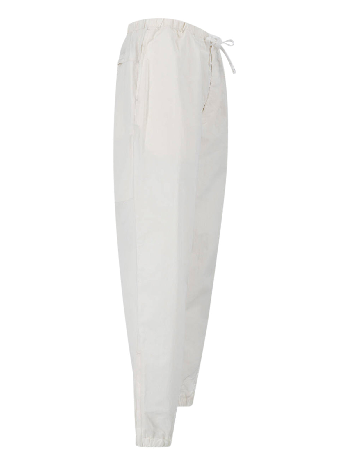 Cream Wide-Leg Mid-Rise Drawstring Trousers