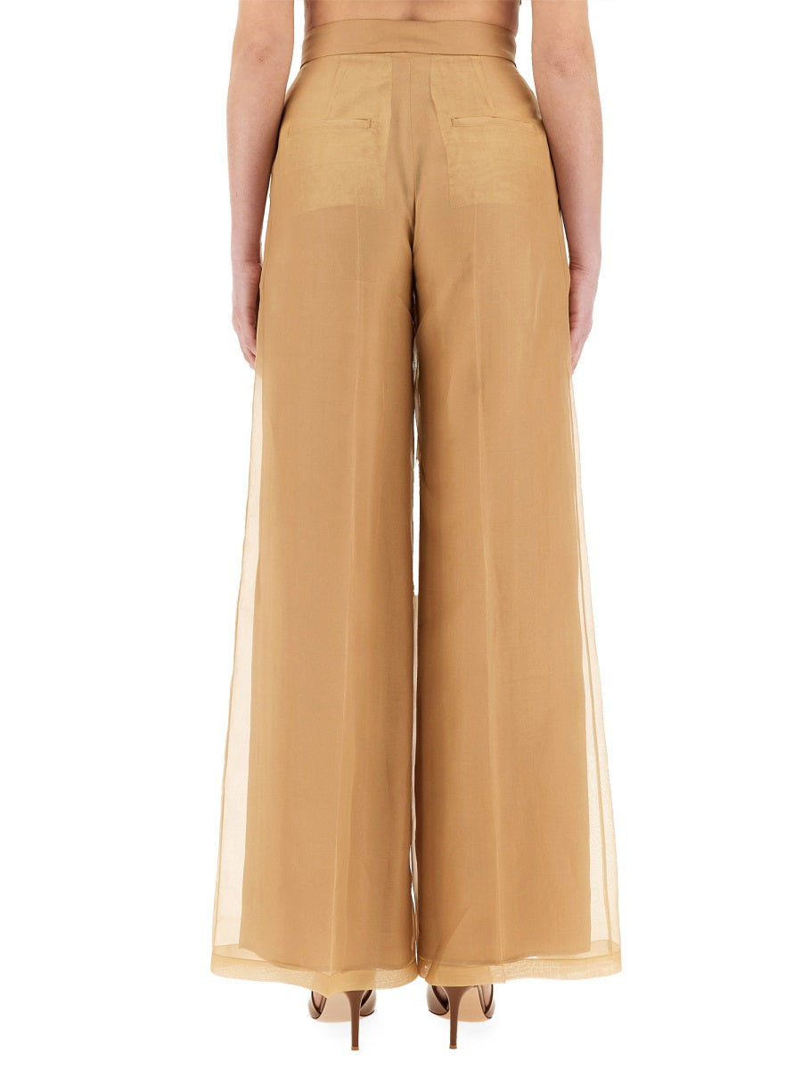 Silk Wide-Leg Pants With High Waist And Pleated Design