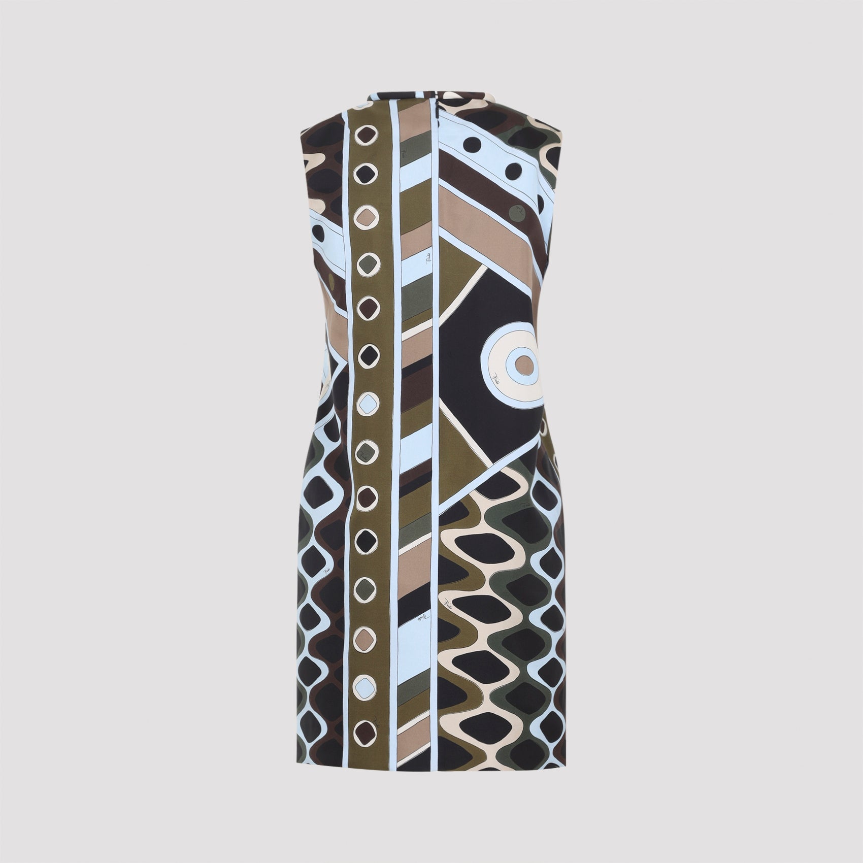 Sleeveless Silk Dress with Bold Geometric Pattern