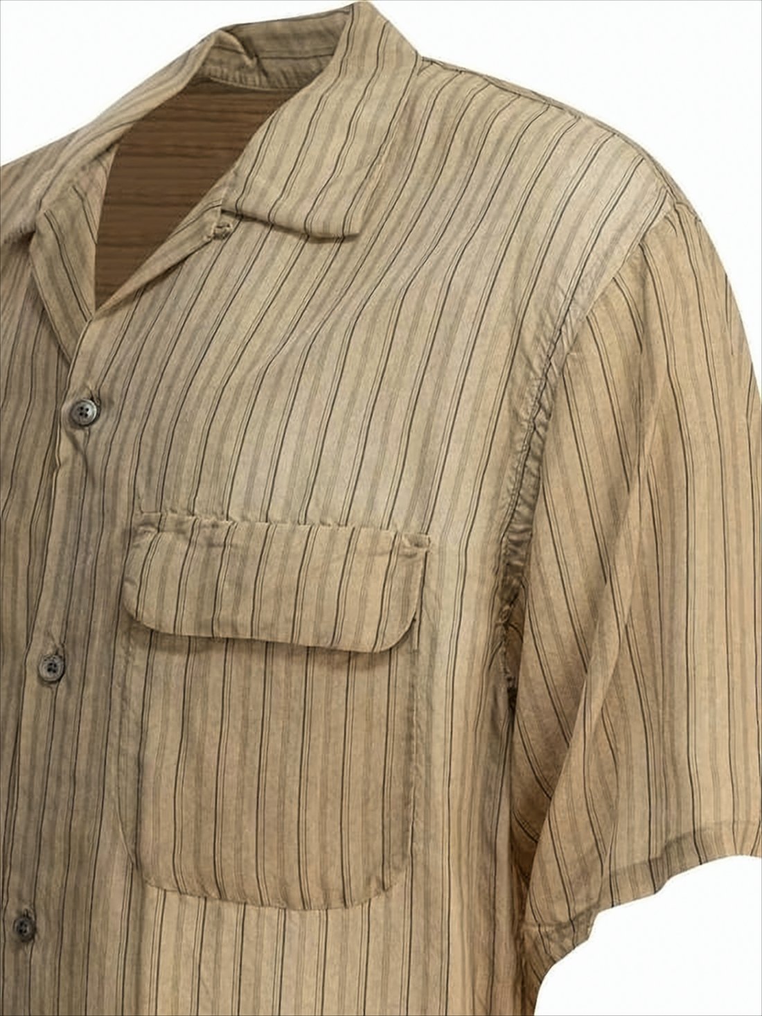 Beige and Brown Striped Short-Sleeve Shirt