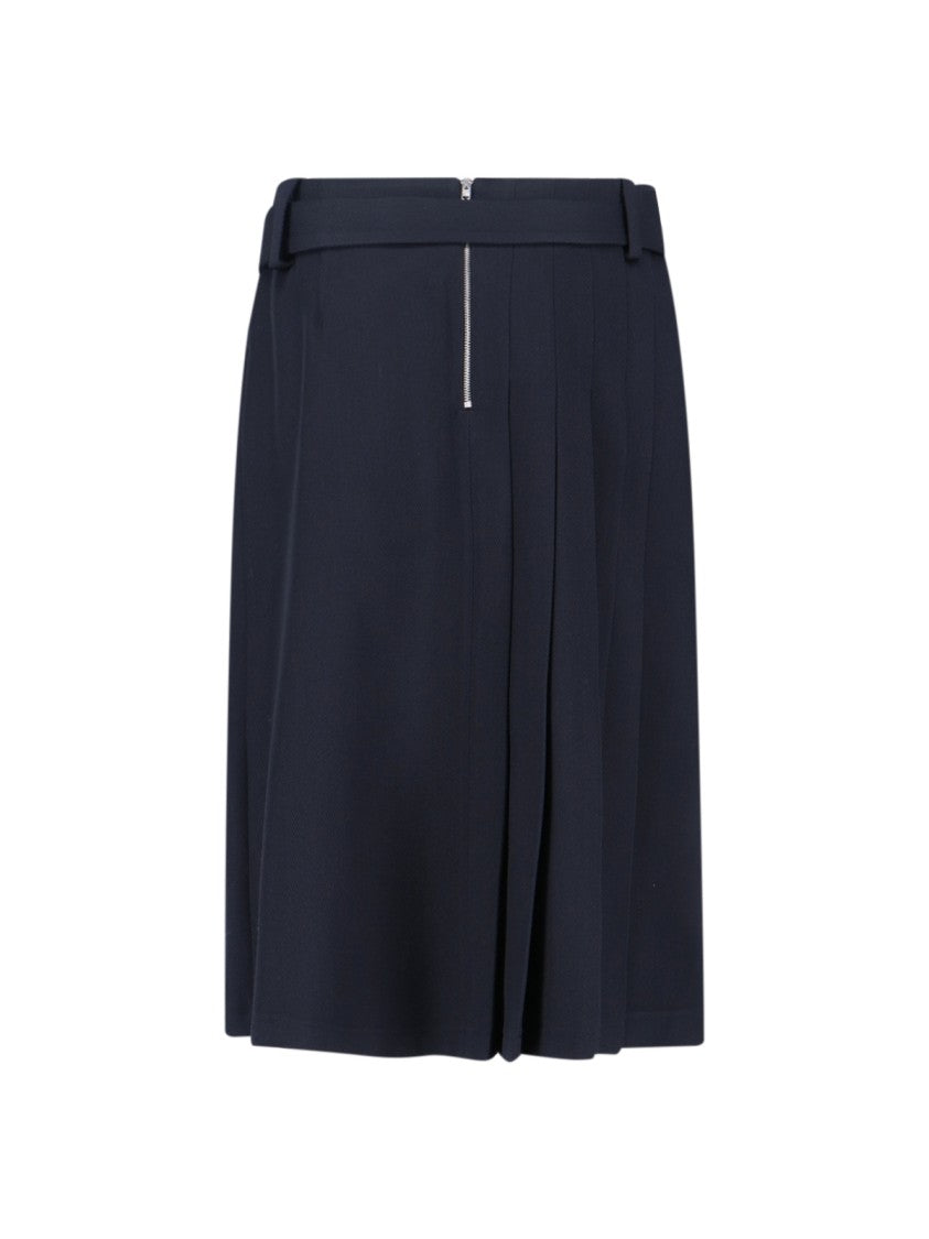 Navy Wool Midi Skirt With Pleated Detail