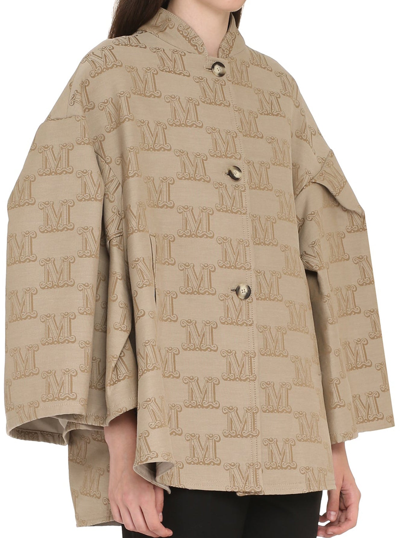 Mid-Length Cotton Coat with Embossed 'M' Pattern