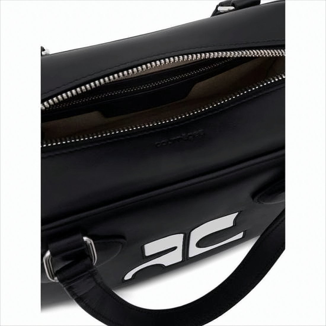 Rectangular Black Cowhide Leather Shoulder Bag With Contrasting Logo