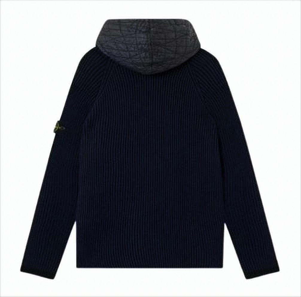 Ribbed Knit Cardigan with Quilted Hood