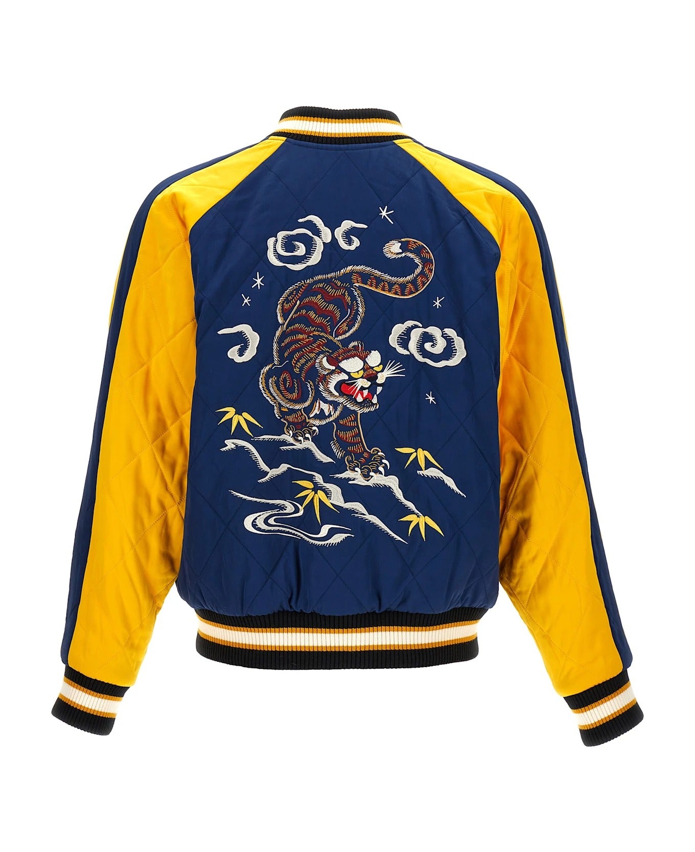 Quilted Bomber Jacket With Embroidered Tiger Motifs